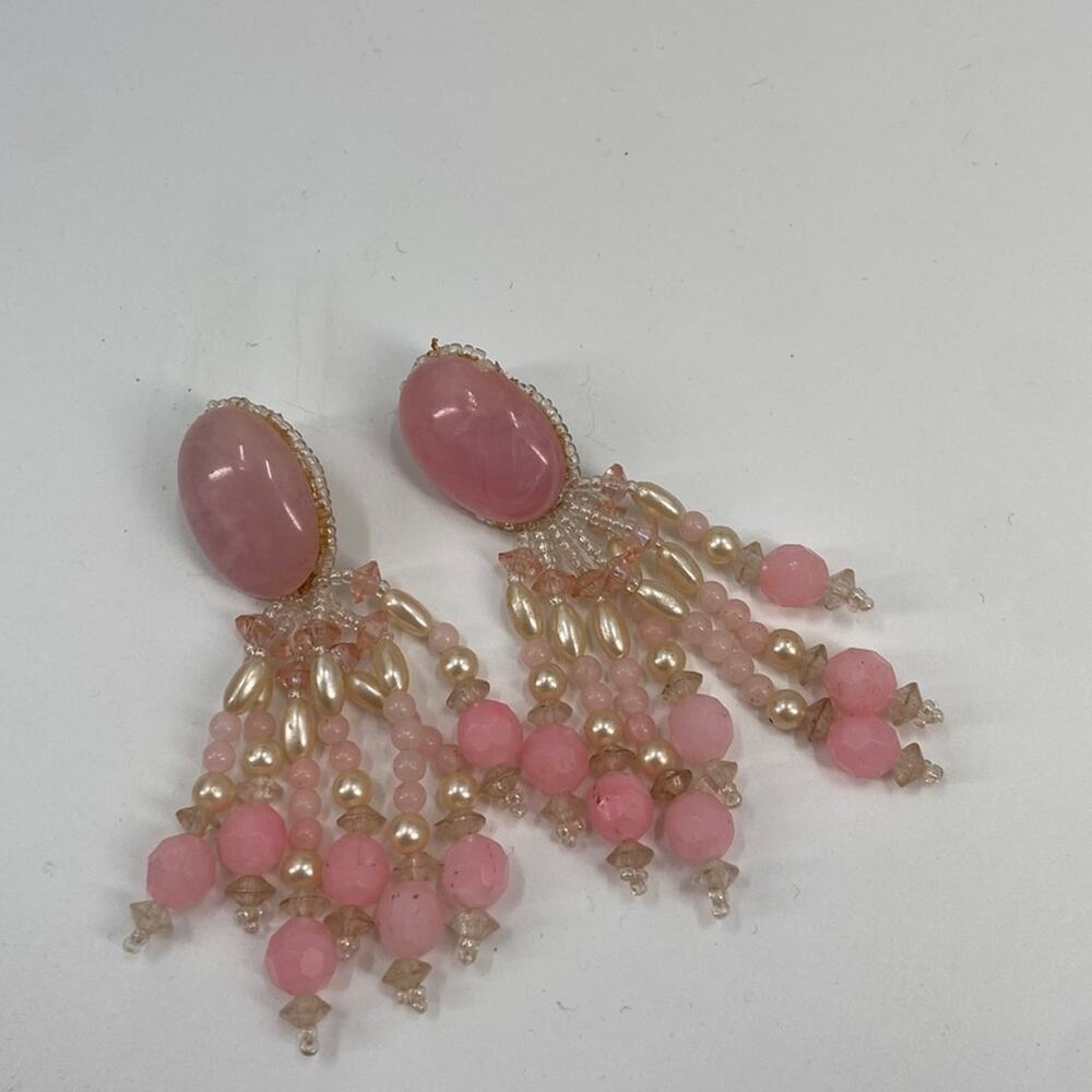 Vintage Native American pink and white beaded stud earrings